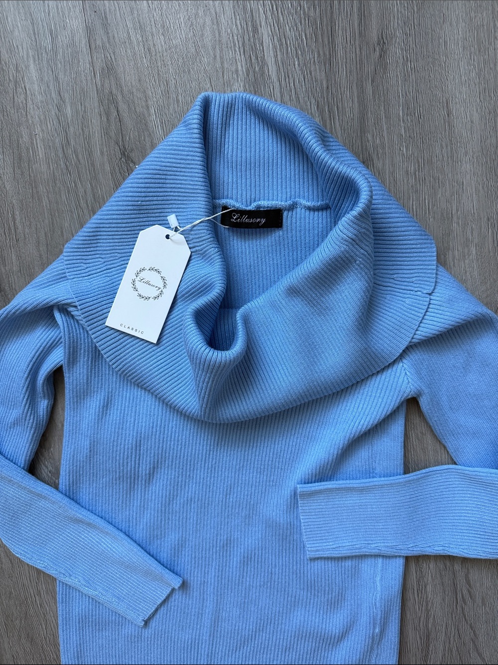 Light Blue Off-Shoulder Ribbed Sweater - Picture 2 of 2